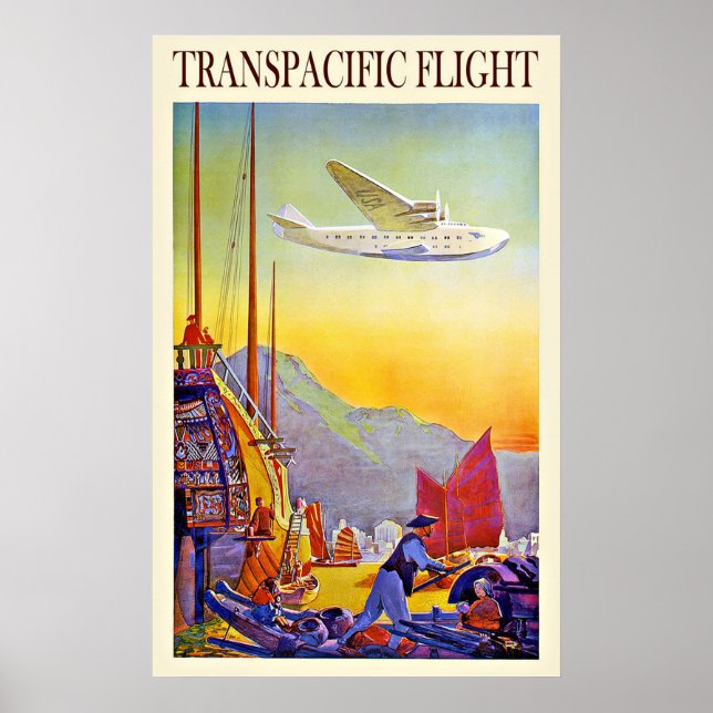Vintage Reise Asien Fernost mit dem Flugzeug Poster (Vorne)