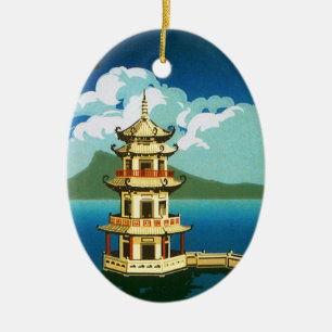 Vintage Reise Asien, Taiwan Pagode mehrstöckiger T Keramikornament
