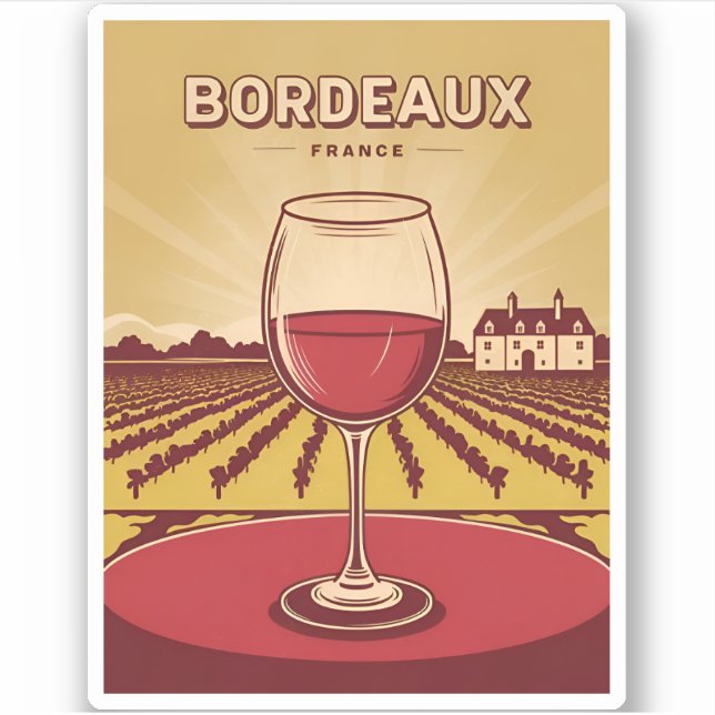 Vintage Reise Bordeaux Frankreich Weinroute Mendri Aufkleber (Vorderseite)