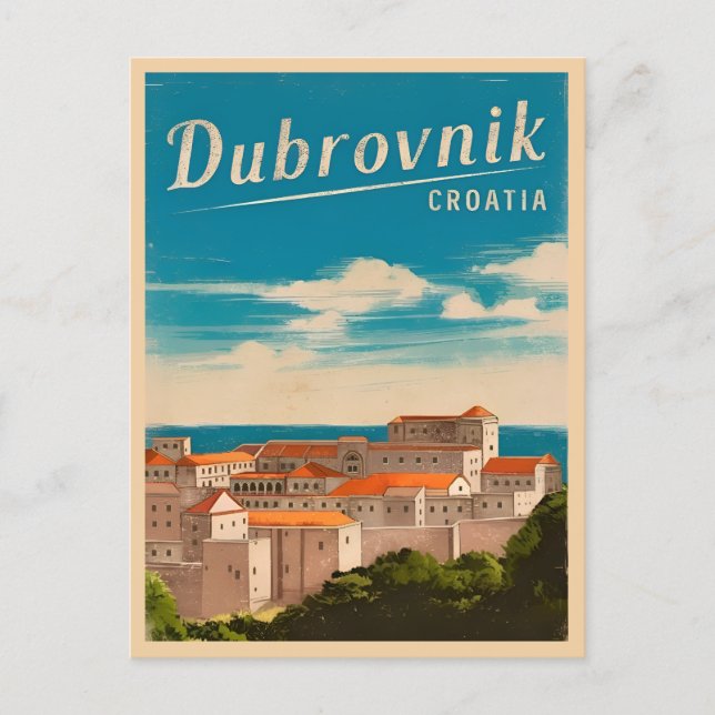 Vintage Reise Dubrovnik Kroatien Retro Landschaftl Postkarte (Vorderseite)