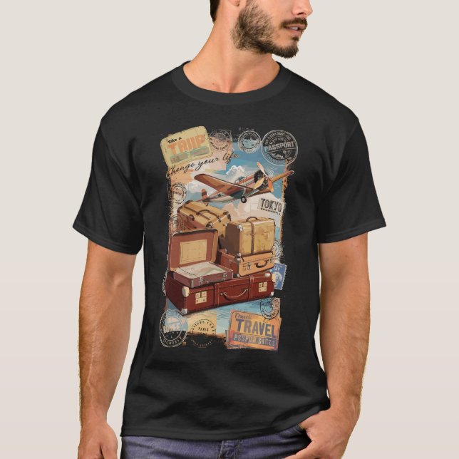 Vintage Reise Flugzeug Shirt (Vorderseite)