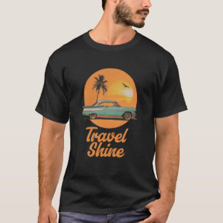 Vintage-Reise-Glanz Klassisches Auto Sonnenunterga T-Shirt