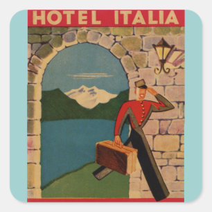 Vintage Reise - Hotel Italien Quadratischer Aufkleber