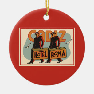 Vintage-Reise-Hoteldiener Hotel Roma, Cadiz, Spani Keramik Ornament