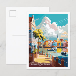Vintage Reise Illustration des Freeport Caribbean Postkarte