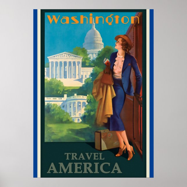 Vintage Reise-Illustration Washington DC Poster (Vorne)