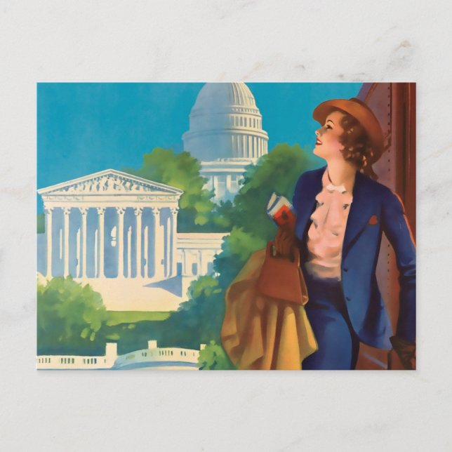 Vintage Reise-Illustration Washington DC Postkarte (Vorderseite)