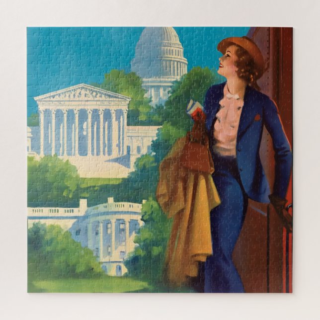 Vintage Reise-Illustration Washington DC Puzzle (Vertikal)