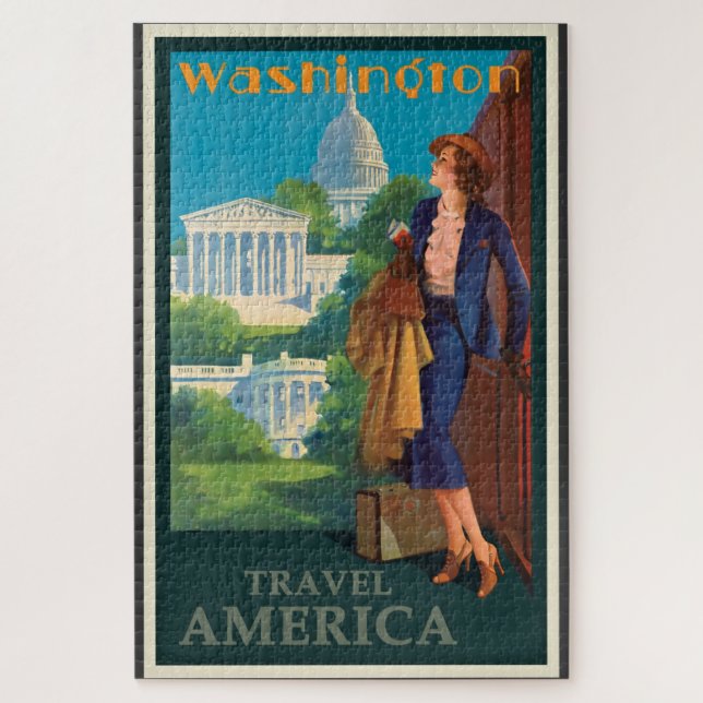 Vintage Reise-Illustration Washington DC Puzzle (Vertikal)