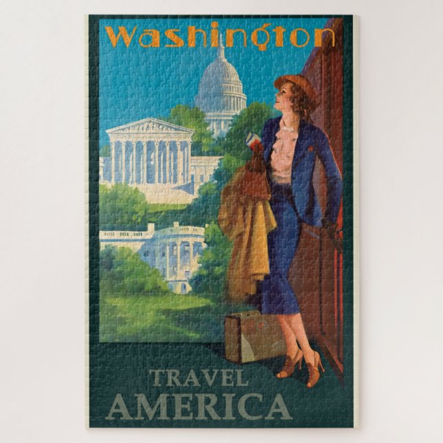 Vintage Reise-Illustration Washington DC Puzzle (Vertikal)