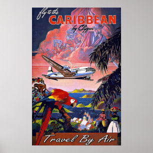 Vintage-Reise in die Karibik per Flugzeug Poster