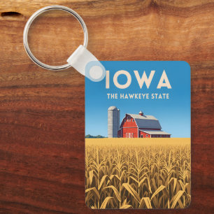 Vintage-Reise Iowa Retro Heartland Farm Landschaft Schlüsselanhänger
