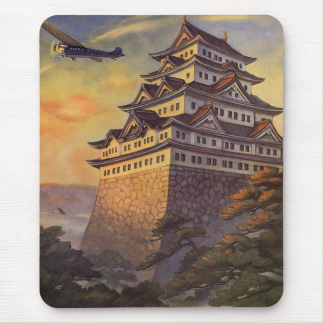 Vintage Reise Japan, Japanisches Pagoda Flugzeug Mousepad (Vorne)