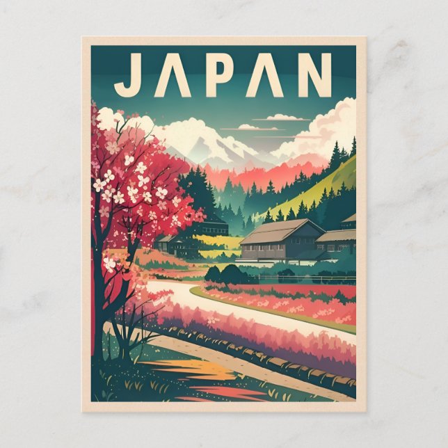 Vintage Reise Japan Sakura Cherry Blossom Postkarte (Vorderseite)