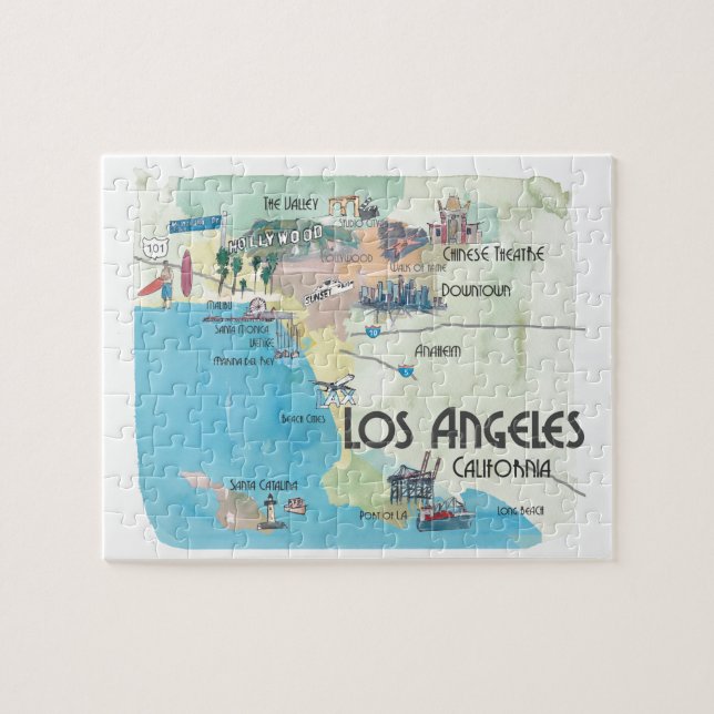 Vintage Reise-Karte Los Angeles Kalifornien Puzzle (Horizontal)