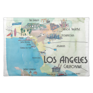 Vintage Reise-Karte Los Angeles Kalifornien Stofftischset