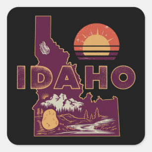Vintage-Reise Karte von Idaho Retro-US-Bundesstaat Quadratischer Aufkleber