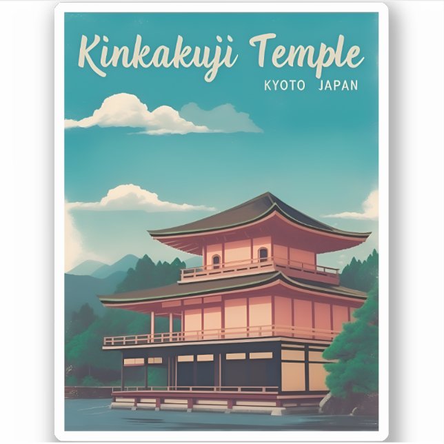 Vintage Reise Kyoto Golden Tempel Retro Landschaft Aufkleber (Vorderseite)