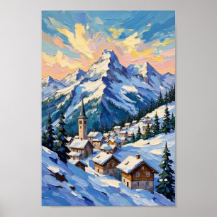 Vintage-Reise-Landschaftskunst Schweizer Alpen Poster