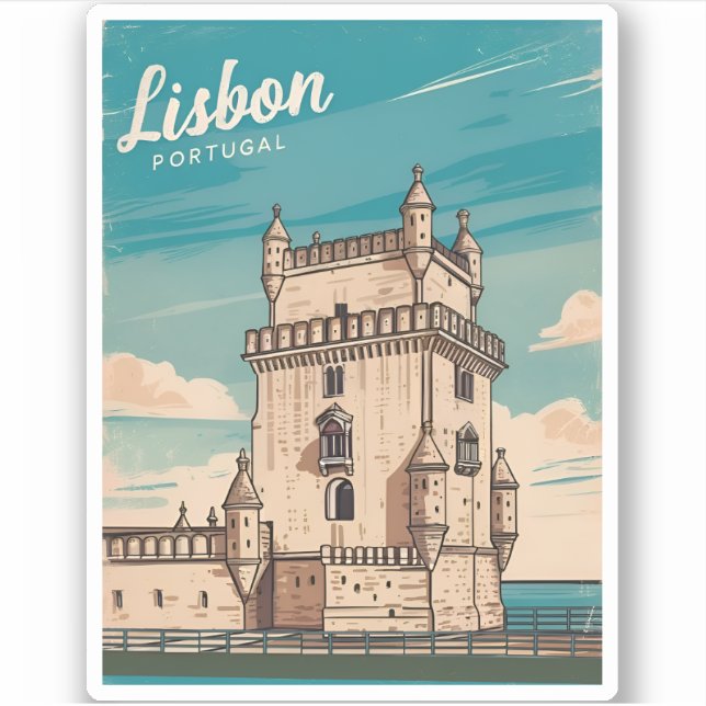 Vintage Reise Lissabon Portugal Retro Landschaftli Aufkleber (Vorderseite)