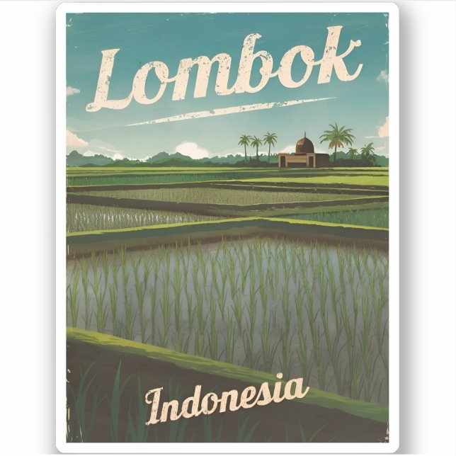 Vintage Reise Lombok Indonesien Retro Landschaftli Aufkleber (Vorderseite)