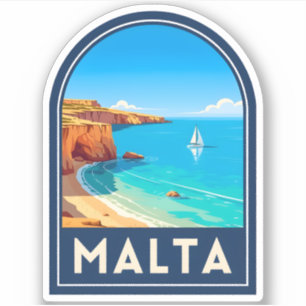 Vintage-Reise Malta Küstenlandschaft Retro Aufkleber