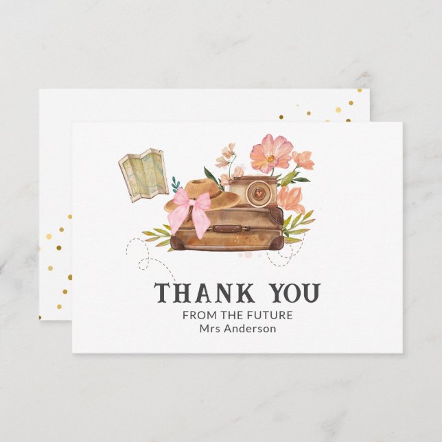 Vintage Reise Miss zu mrs Brautparty Dankeskarte (Vorne/Hinten)