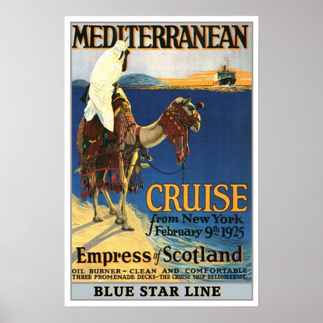 Vintage Reise, Mittelmeerkreuzfahrt Poster (Vorne)