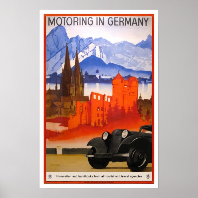 Vintage Reise,Motorfahren in Deutschland. Poster (Vorne)