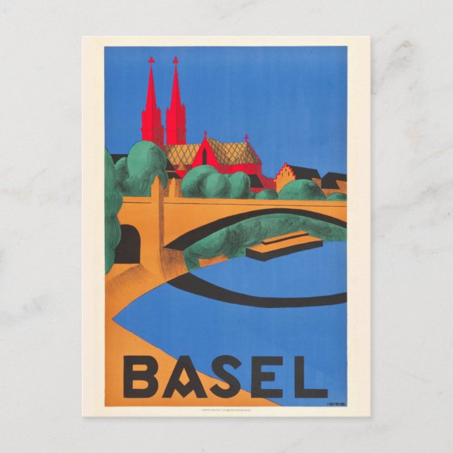 Vintage Reise nach Basel Schweiz Postkarte (Vorderseite)