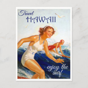 Vintage-Reise nach Hawaii Surfen Postkarte