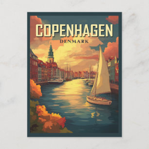 Vintage Reise nach Kopenhagen Postkarte