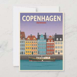 Vintage Reise nach Kopenhagen Postkarte