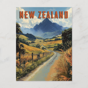 Vintage Reise nach Neuseeland Postkarte