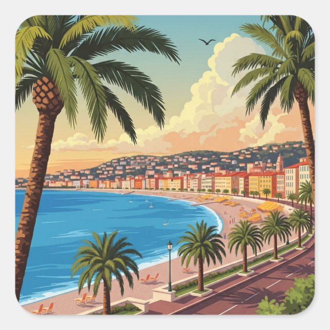 Vintage Reise nach Nizza Quadratischer Aufkleber (Vorderseite)