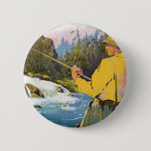Vintage Reise nach Schweden, Fischerei Sportfische Button