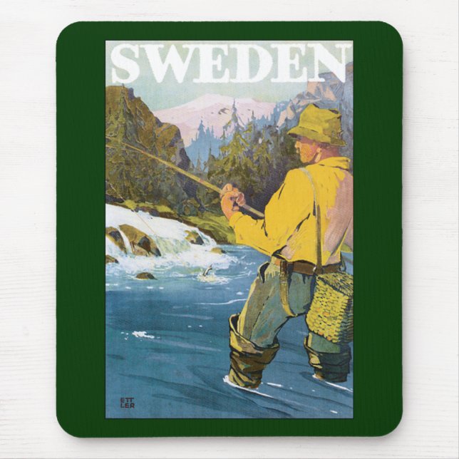 Vintage Reise nach Schweden, Fischerei Sportfische Mousepad (Vorne)