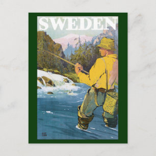 Vintage Reise nach Schweden, Fischerei Sportfische Postkarte