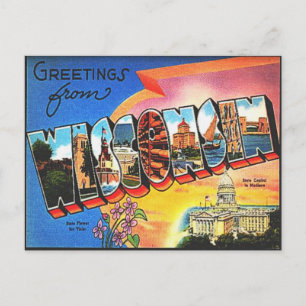Vintage-Reise nach Wisconsin Retro-Urlaubsgrüße Postkarte