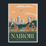 Vintage Reise Nairobi Hauptstadt Kenia Urlaub Postkarte<br><div class="desc">Vintag,  Retro,  Reisen,  modern,  Aquarell,  Classic,  Nairobi,  Hauptstadt Kenia,  Kenia,  Kenia, </div>