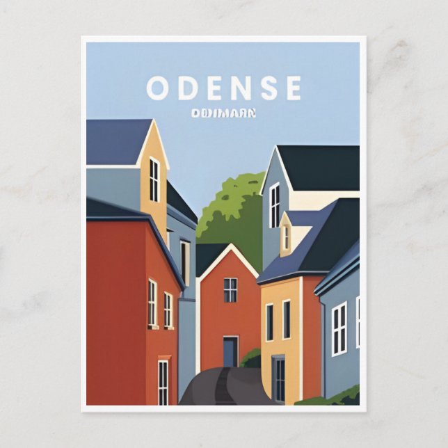 Vintage Reise Odense Dänemark Stadthäuser Postkarte (Vorderseite)