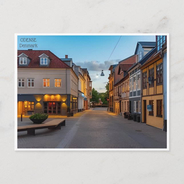 Vintage Reise Odense Dänemark Stadthäuser Postkarte (Vorderseite)
