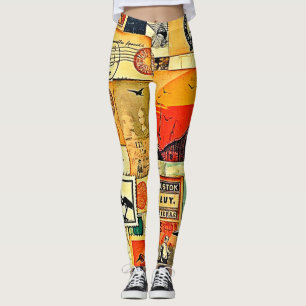 Vintage Reise Postkarte Kunst, Dichtung und Musik Leggings