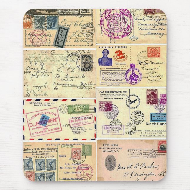 Vintage Reise-Postkarten Mousepad (Vorne)