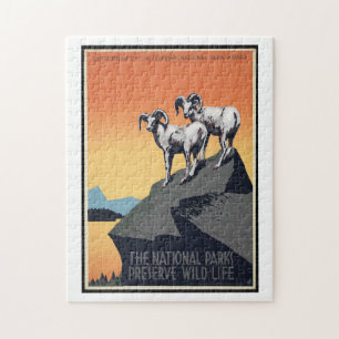 Vintage-Reise-Puzzle Nationalpark Bergschaf Puzzle
