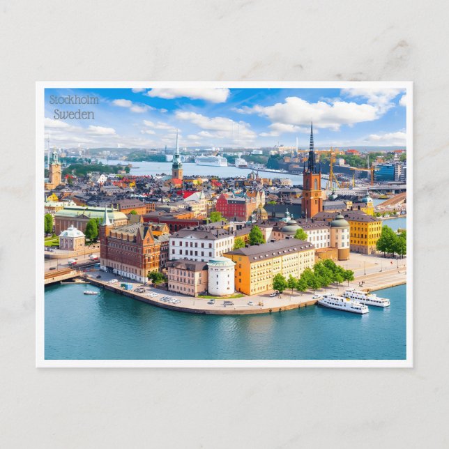 Vintage Reise Retro Stockholm Schweden Suède Postkarte (Vorderseite)
