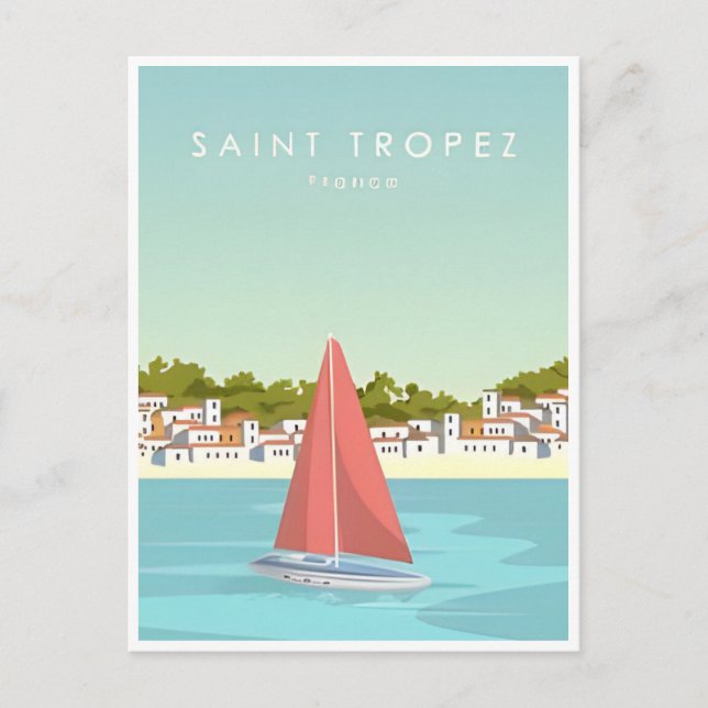 Vintage Reise Saint Tropez Frankreich Tourismus Postkarte (Vorderseite)