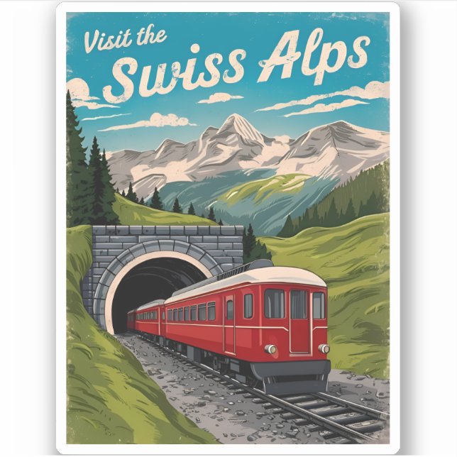 Vintage Reise Schweiz Alpen Schweiz Landschaftlich Aufkleber (Vorderseite)