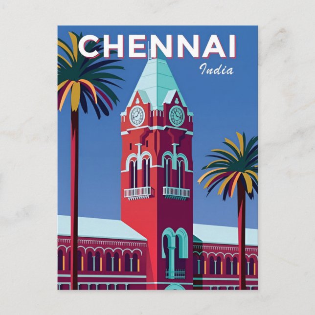 Vintage Reise Stadt Chennai Indien Urlaubsretro Postkarte (Vorderseite)