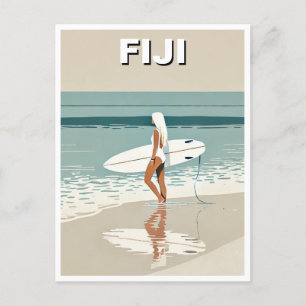 Vintage-Reise Surfen auf Fidschi Surferin Postkarte